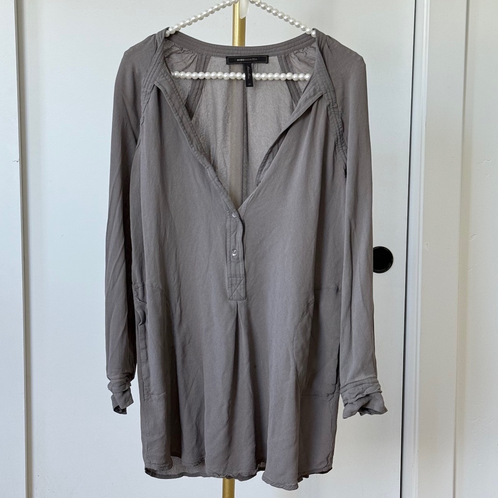 BCBGMAXAZRIA Gray Tunic Long Blouse